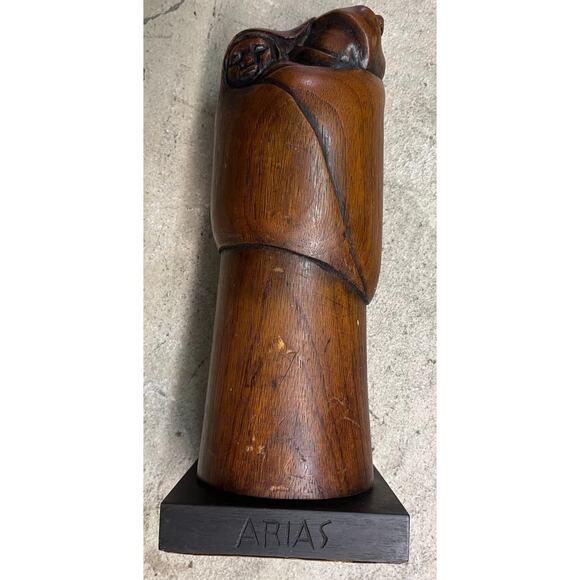 Vintage Arias Wood Carving Sculpture Woman & Child, 10" - Picture 5 of 16